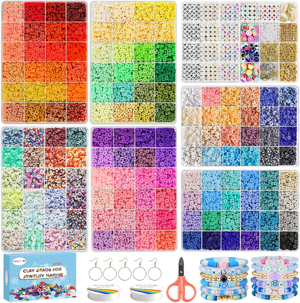 23000 Pcs 144 Color Clay Beads Kit for Bracelet Making with 7 Boxes Flat Polymer Heishi