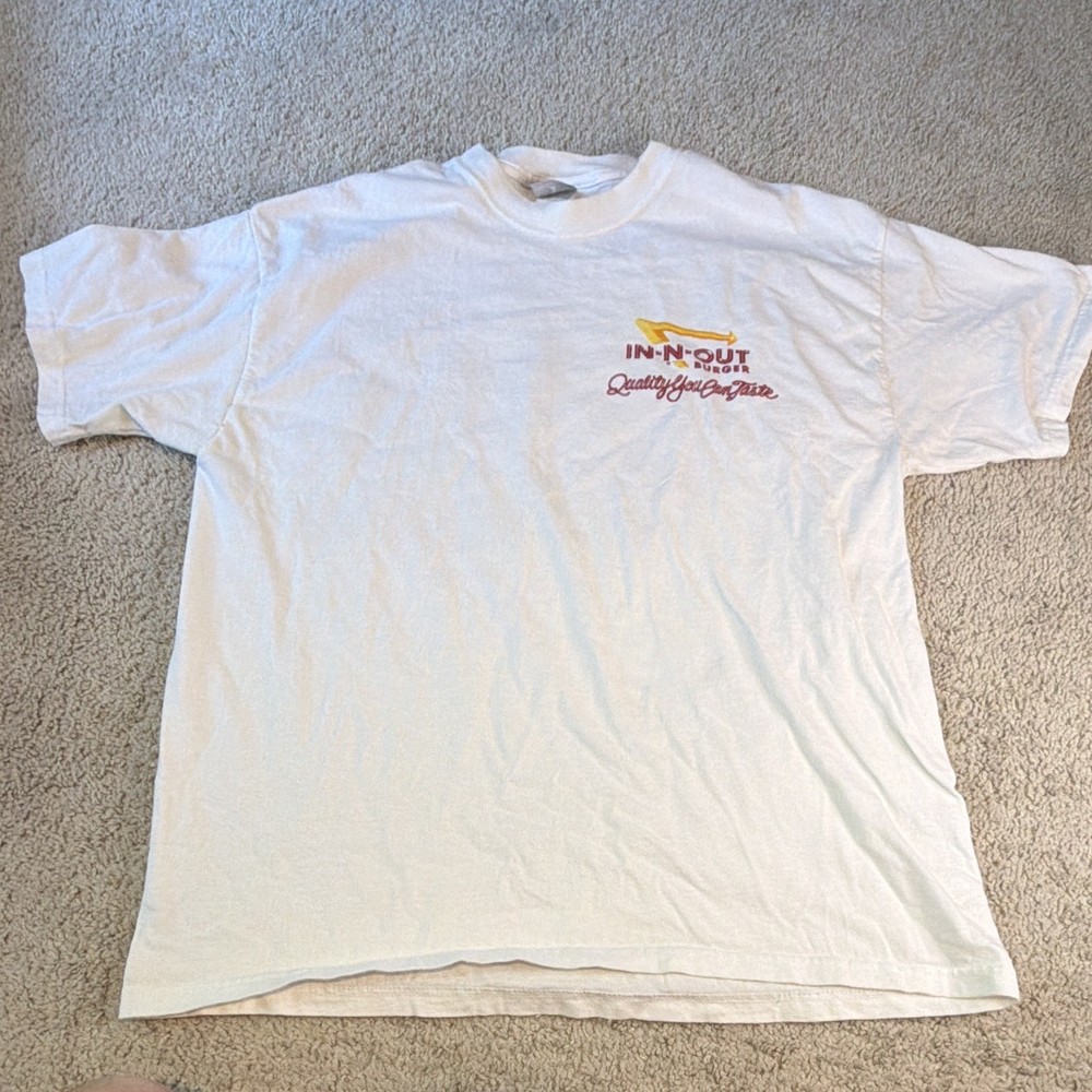 In-N-Out Buger Men's Double-Sided Graphic Logo T-Shirt White Crew Neck Size L