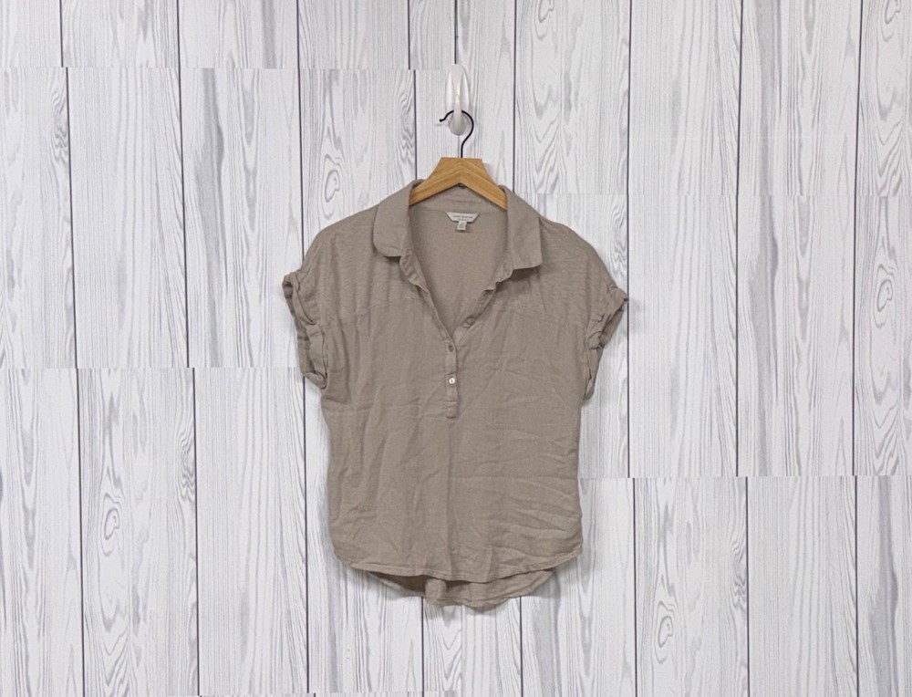 Lucky Brand short sleeve top womens size small button up collared brown