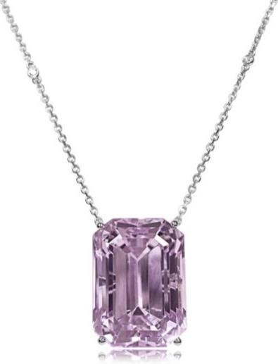 Extra Large 100.95Ct Diamond & Aaa Kunzite 18Kt White Gold 3D Solitaire Necklace