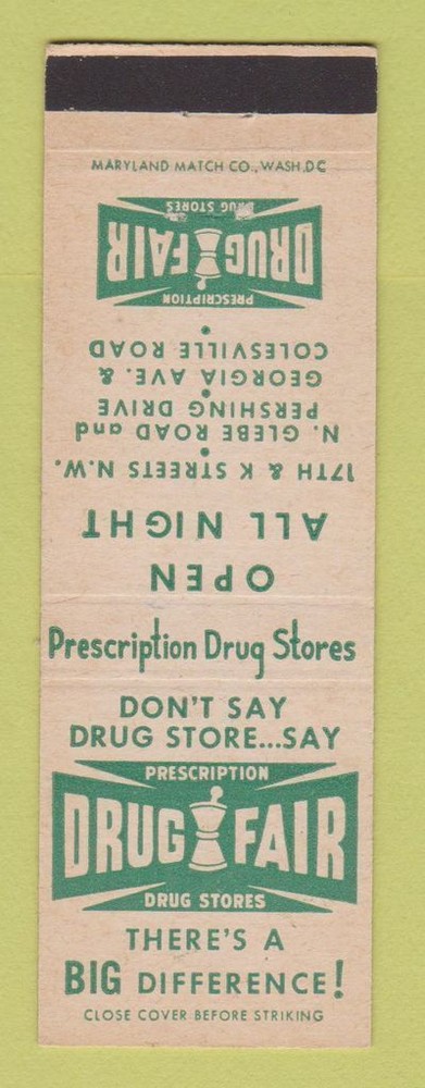 Matchbook Cover - Drug Fair Stores Washington DC