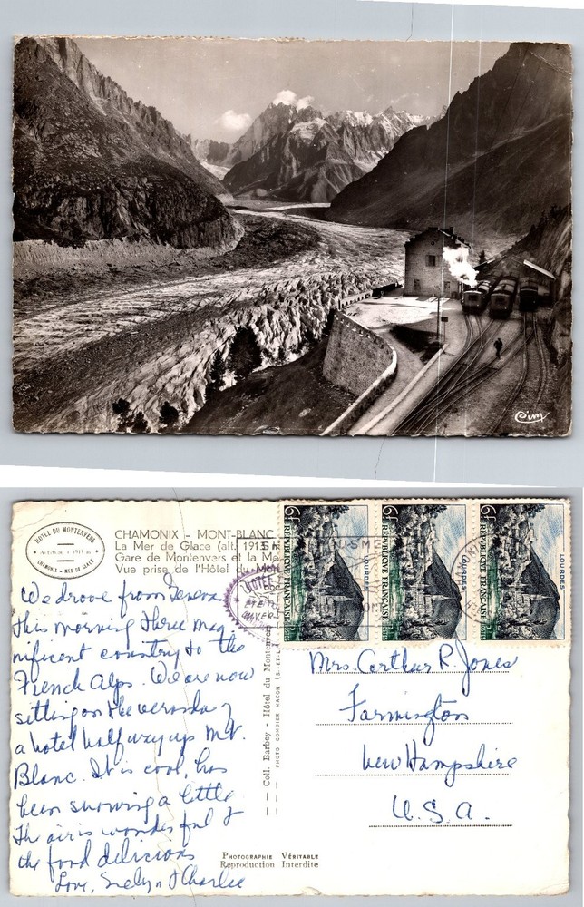 1930 RPPC Mer de Glace Chamonix Mont Blanc Alps Train Postcard France