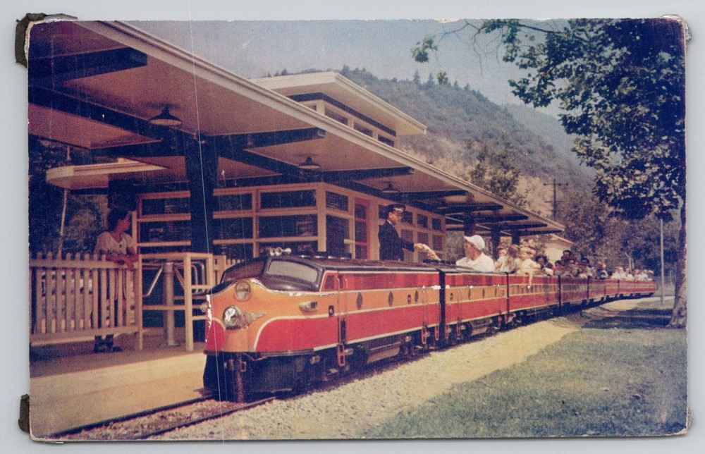 Griffith Park Miniature Railroad Los Angeles CA Kodachrome Postcard