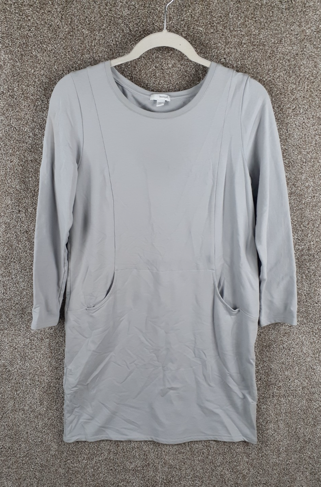 Pure Jill Long Sleeve Pima Cotton Dress Womens S Petite Gray Pockets Stretch