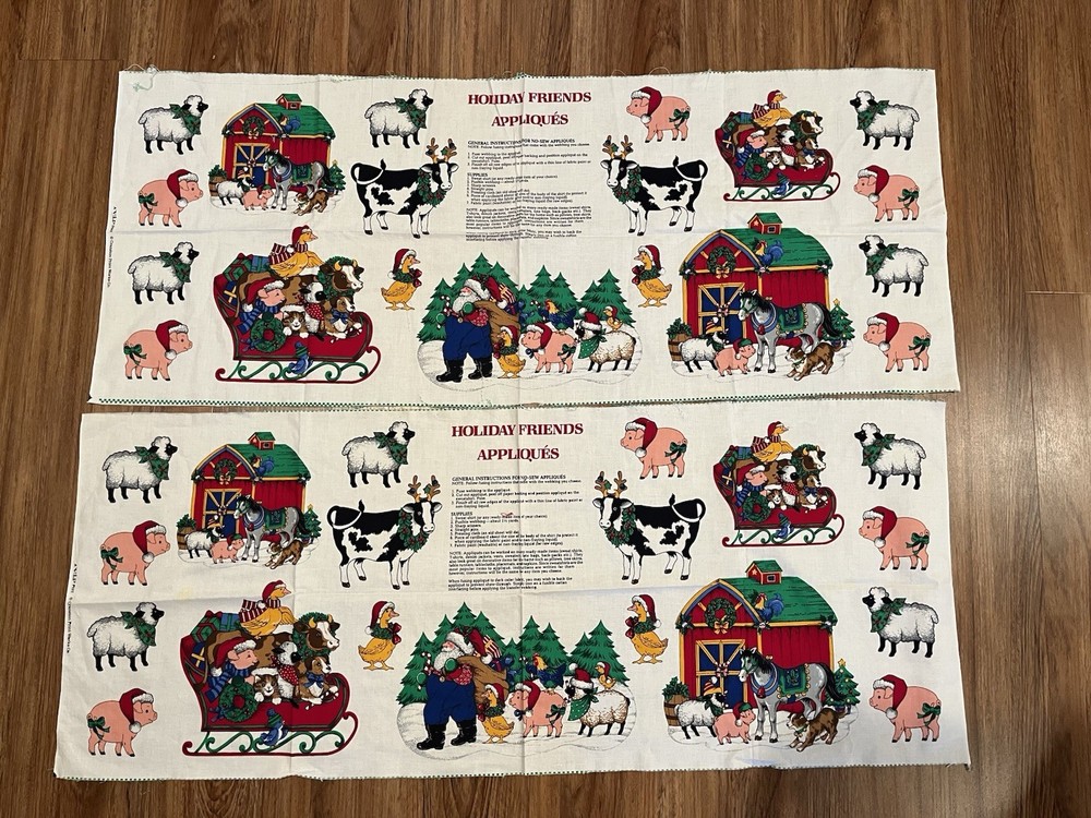 Holiday Farm Friends Fabric Panels Appliqués. Cut & Sew. Horse, Sheep, Pig, Cow