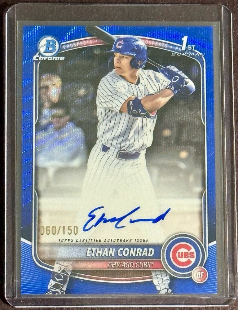 2025 Bowman Draft Chrome Ethan Conrad 1st Bowman Blue Wave Refractor Auto /150