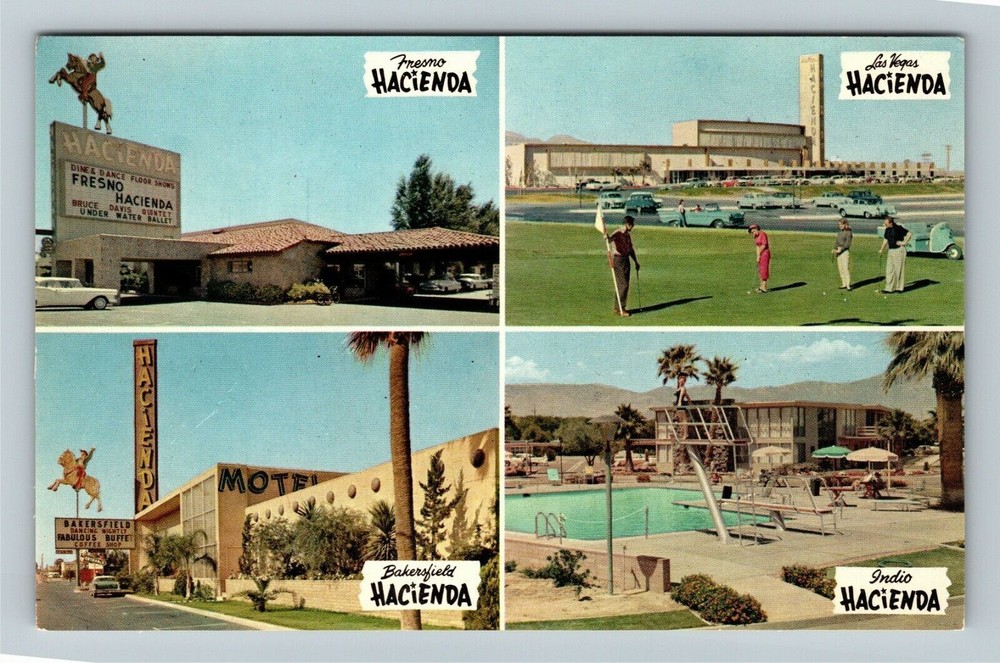 Fresno CA-California, Hacienda Motel Antique Vintage Souvenir Postcard