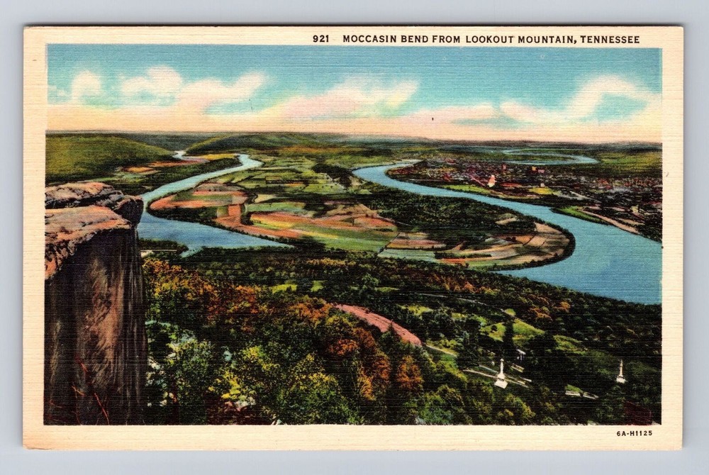 Lookout Mountain TN-Tennessee, Aerial Moccasin Bend, Antique, Vintage Postcard