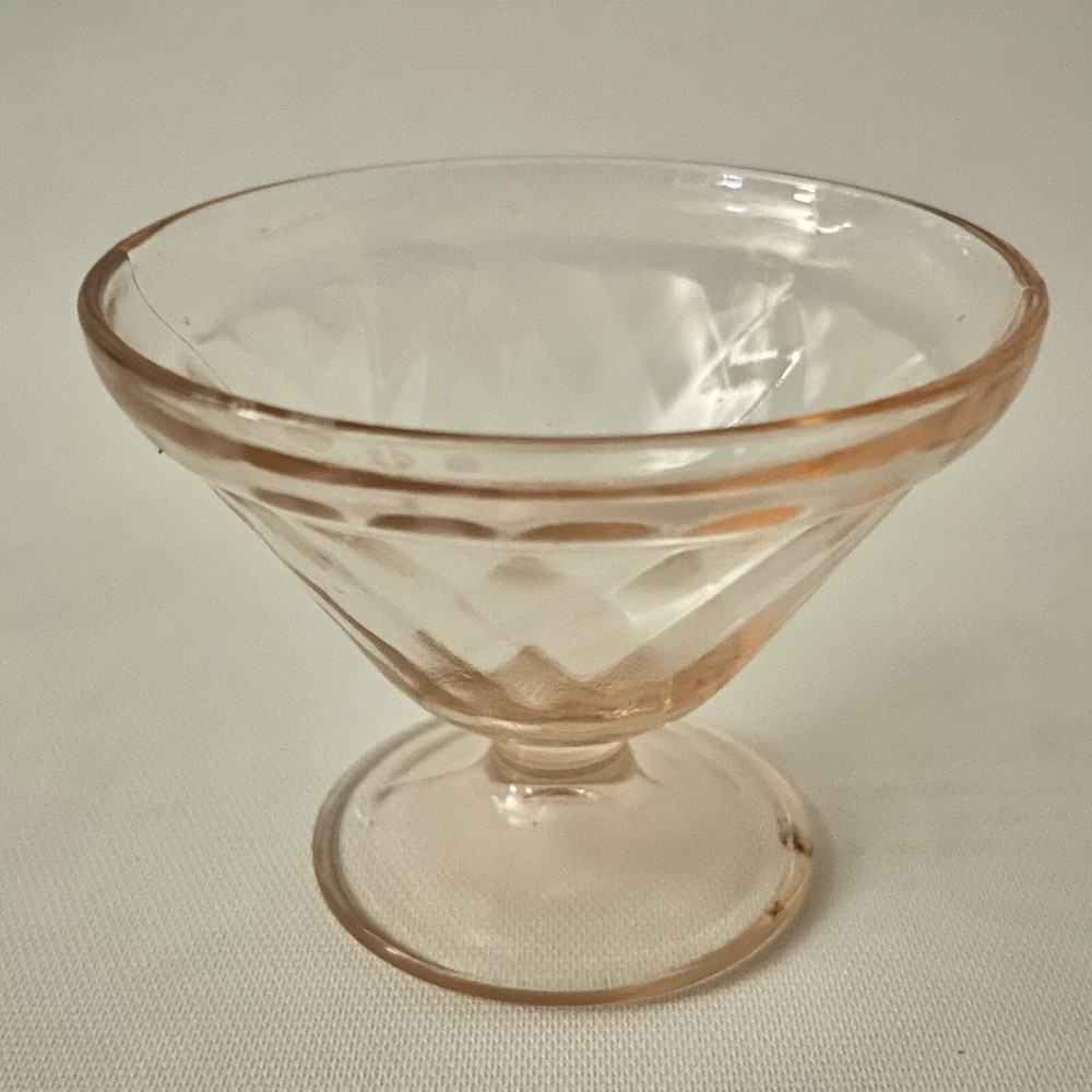 Pink Diamond Pattern Depression Glass Ice Cream Yogurt Side Bowl Cup