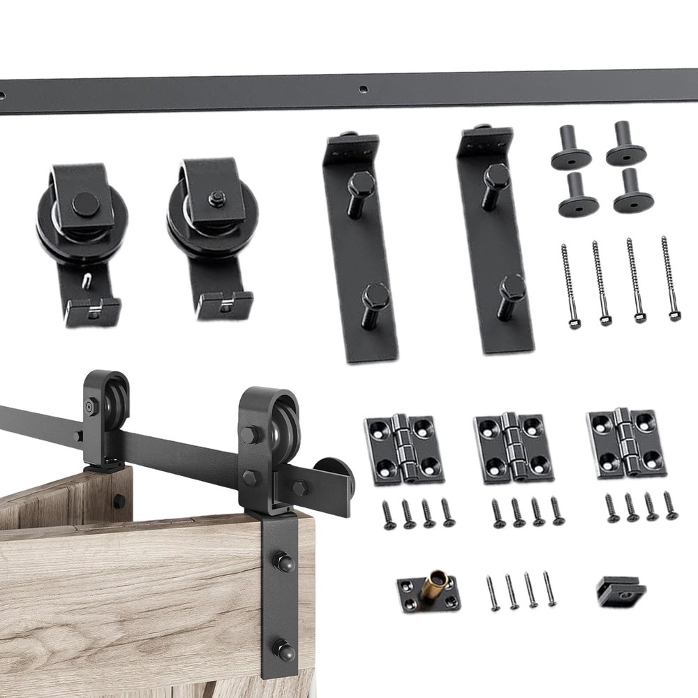 3.8FT Sliding Barn Door Hardware Kit Modern Closet Hang Style Track Rail Black