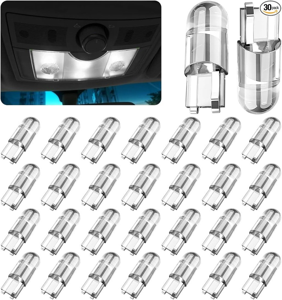 30-Pack W5W T10 194 LED Bulbs 6000K White, 168 2825 COB LED Repla Color: White