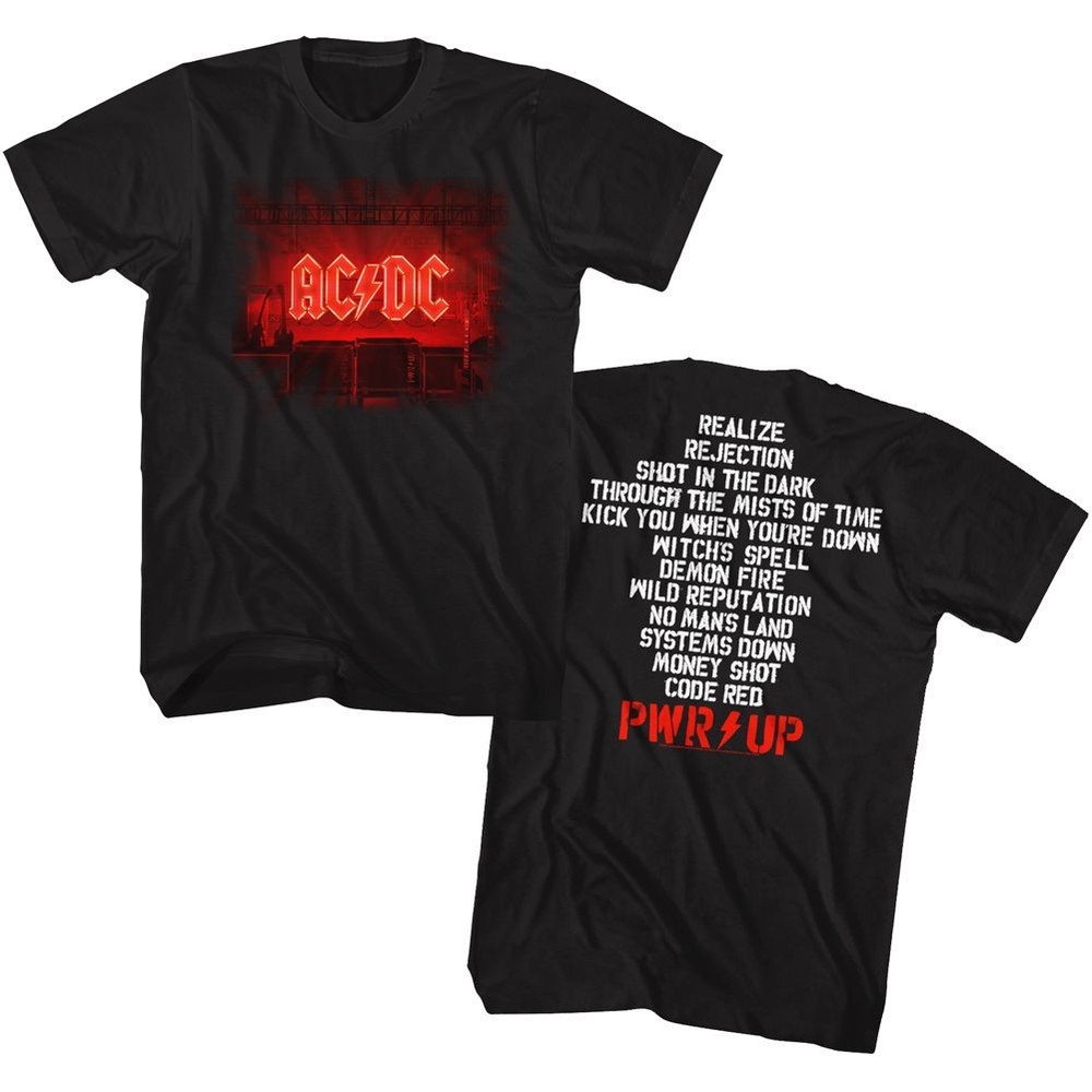 AC/DC Power Up PWR UP Album List Black Rock and Roll Music Band T-Shirt