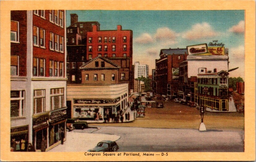 Vintage Postcard Congress Square in Portland Maine ME Walgreens Store       S455