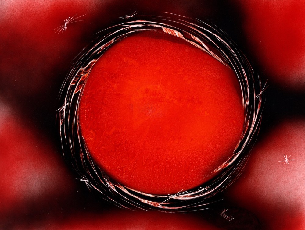 Circular Planet Art in Orange to Brown Colors by artist Jason Girard.