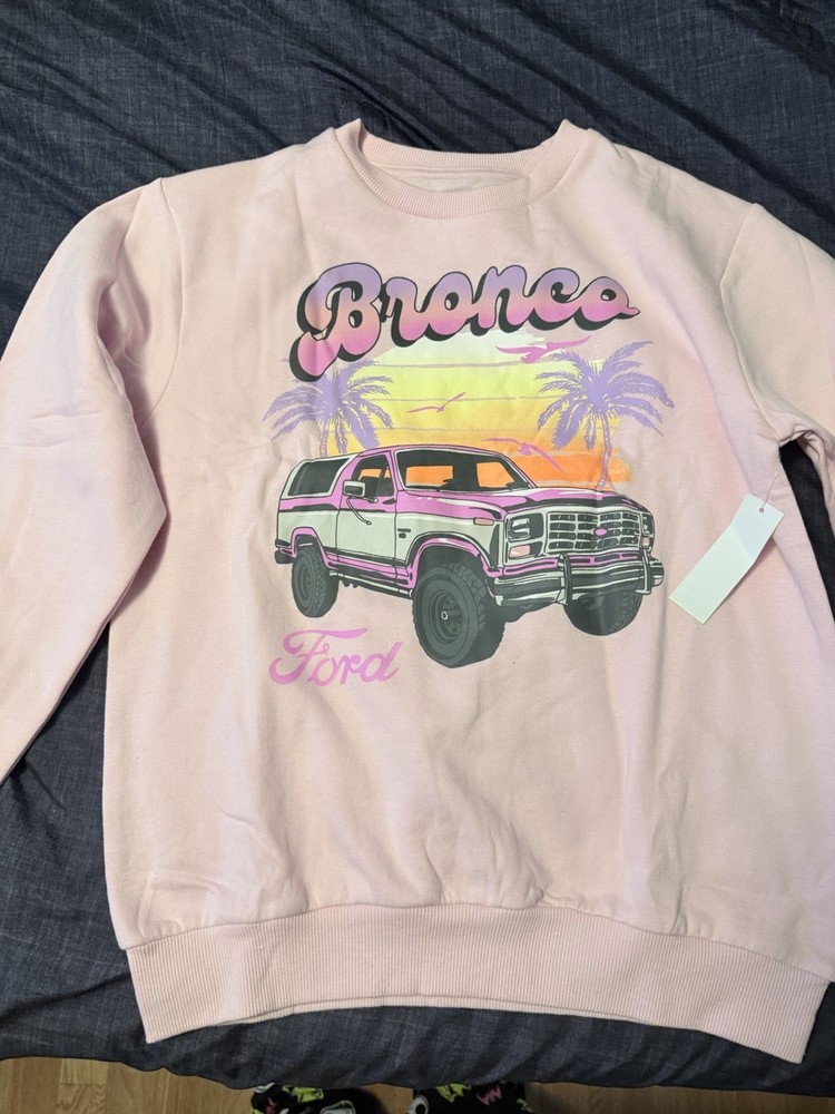 Ford Bronco Pink Pullover Sweatshirt Women's Size L Cotton Polyester Logo
