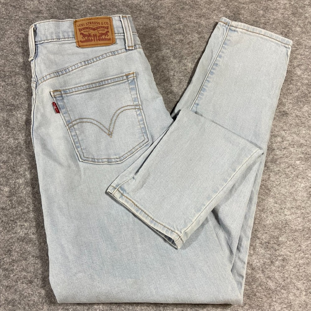 Levi's Distressed High Waisted Taper Leg Sz 28 x 29 Women's Blue Denim Jeans Y2K