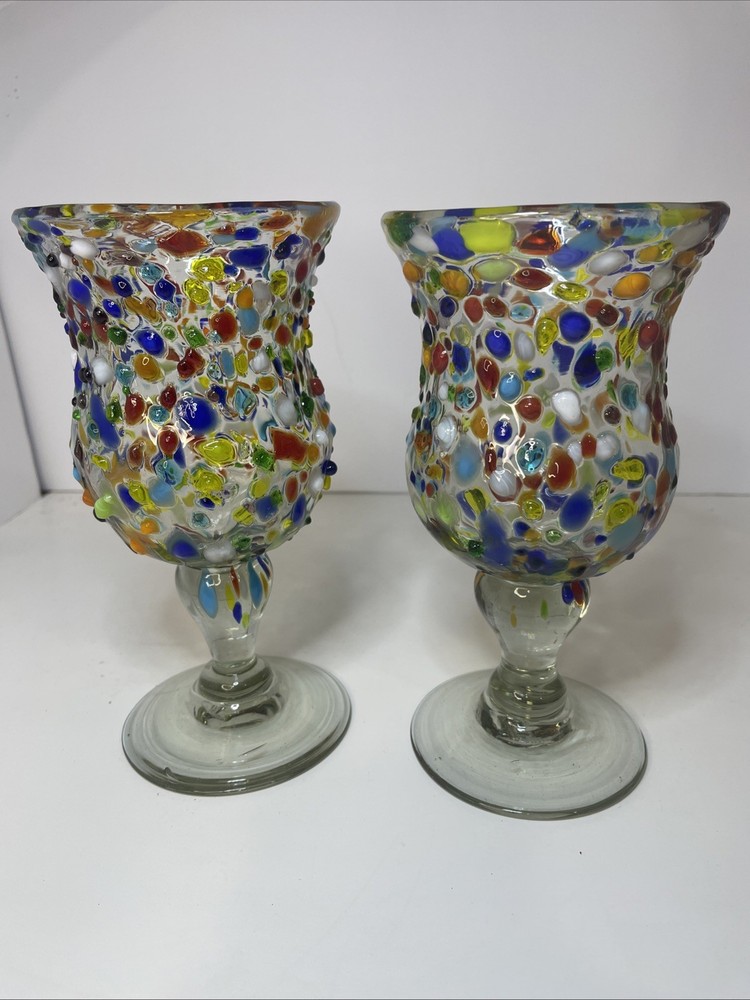 Confetti Vintage Mexican Pebble Art Glass Wine, Multicolor