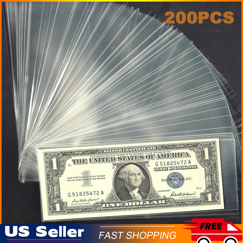 200X Currency Sleeves Paper Money Holder US Size Banknote Storage Protector Case