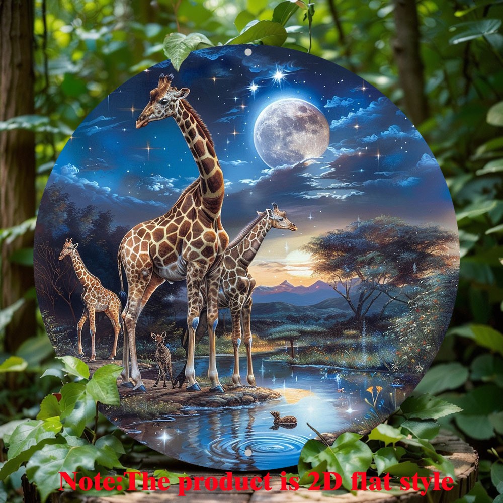 Giraffe Theme Wreath Sign Round Aluminum Decoration 8x8inch