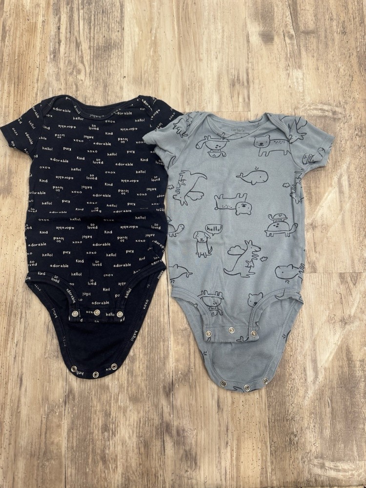 2 Pack Carters Baby Bodysuits 18 Month Cute Print Cotton Blue Short Sleeve