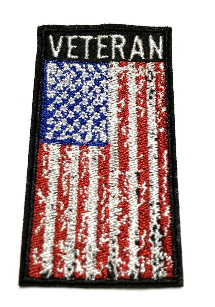Veteran Distressed American USA Flag Patch Embroidered Iron-On Applique Military