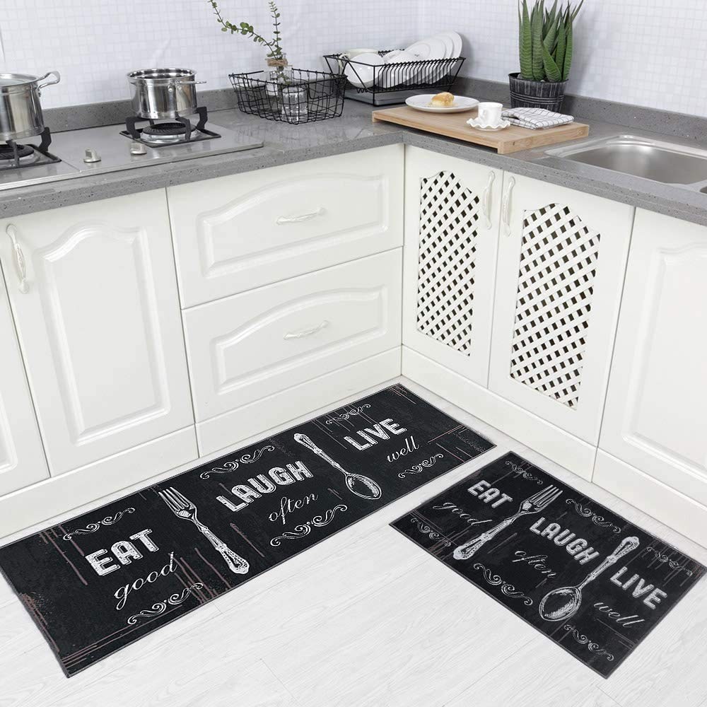 2-Piece Non-Slip Kitchen Rug Set with Backing, Doormat Runner for Floors