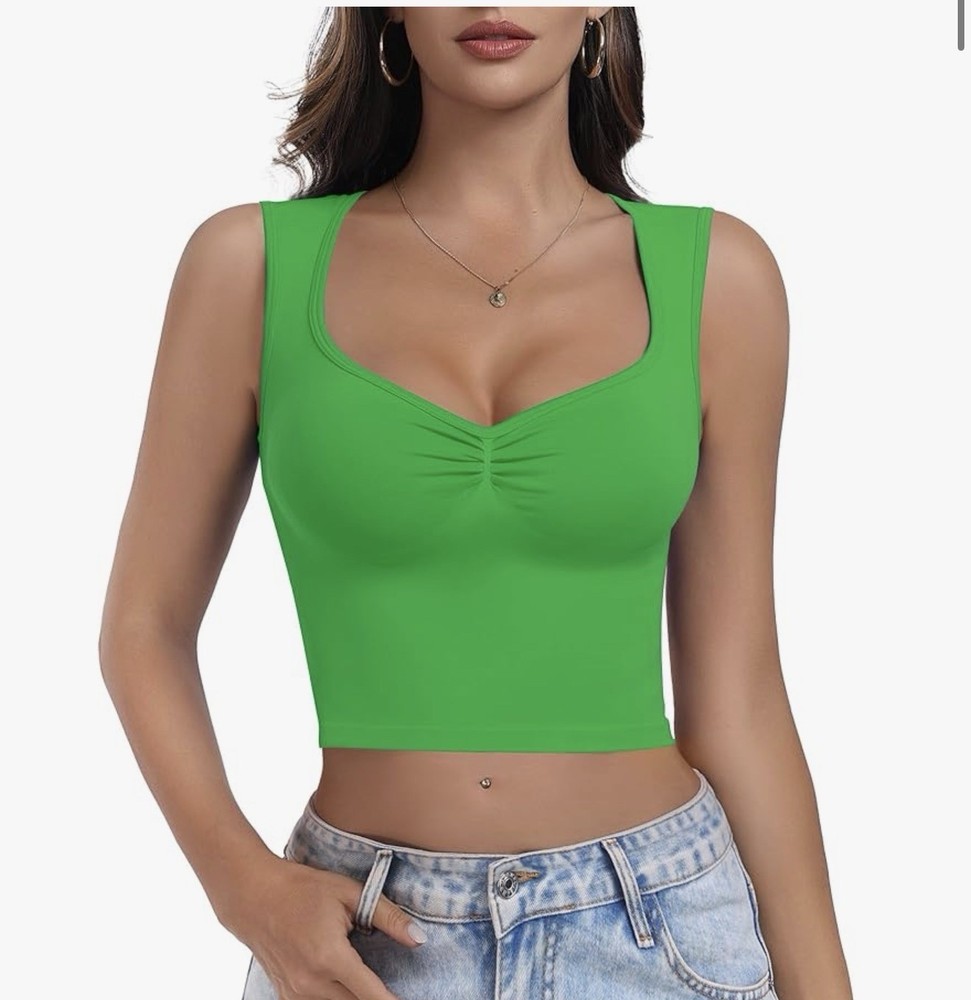 EUYZOU Green Crop Tank Top Sleeveless Activewear Womens XS