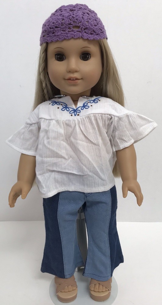 American Girl Doll Julie Meet Outfit Shirt, Pants, Hat, Sandals *OUTFIT ONLY* B