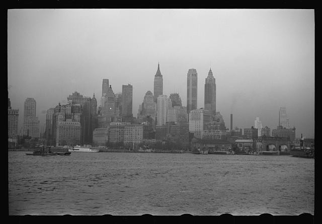 Photo:New York City Lower Manhattan 1941 S.S. Coamo skyline leaving harbor