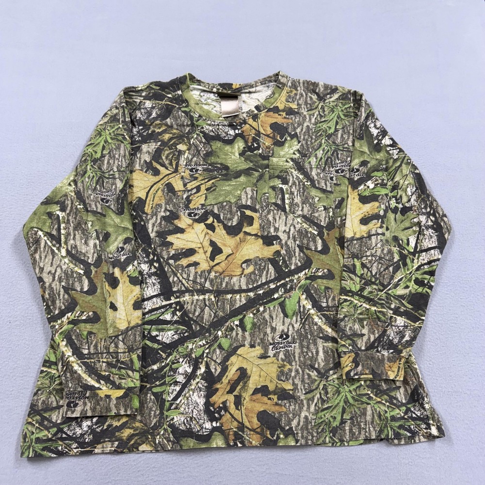 Jerzees Shirt Mens Large Green Mossy Oak Obsession Camo Long Sleeve Hunting Tee