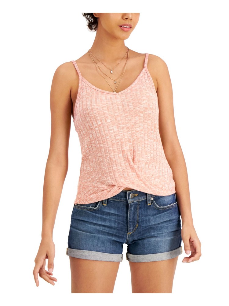 CRAVE FAME Womens Coral Twist-Hem Camisole Spaghetti Strap V-Neck Top Size XL