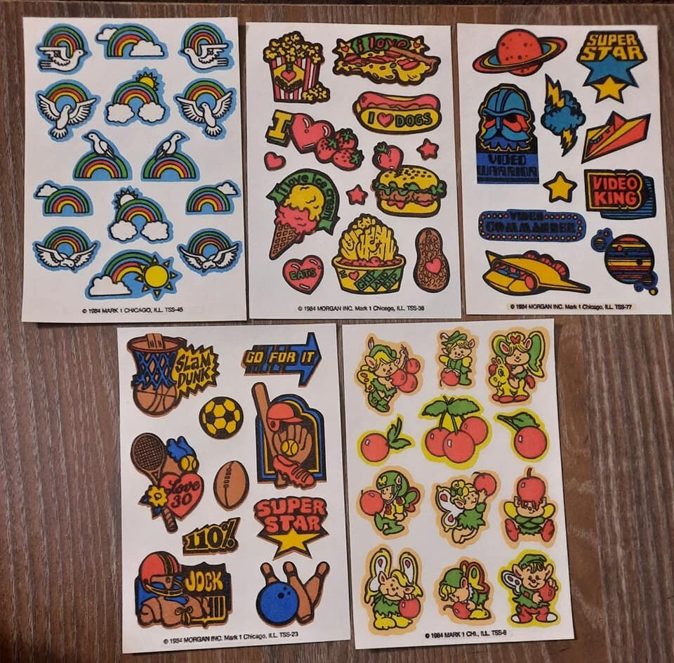 Vintage 1984 Mark 1 Scratch N Sniff Tattoo Sticker Sheets Rainbow Space Sports