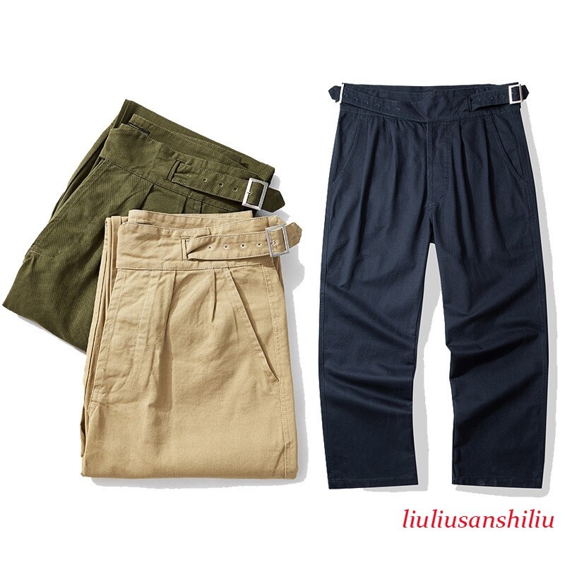 Men's Vintage British Army Gurkha Pants Khaki Loose Fit Casual Bermuda Trousers