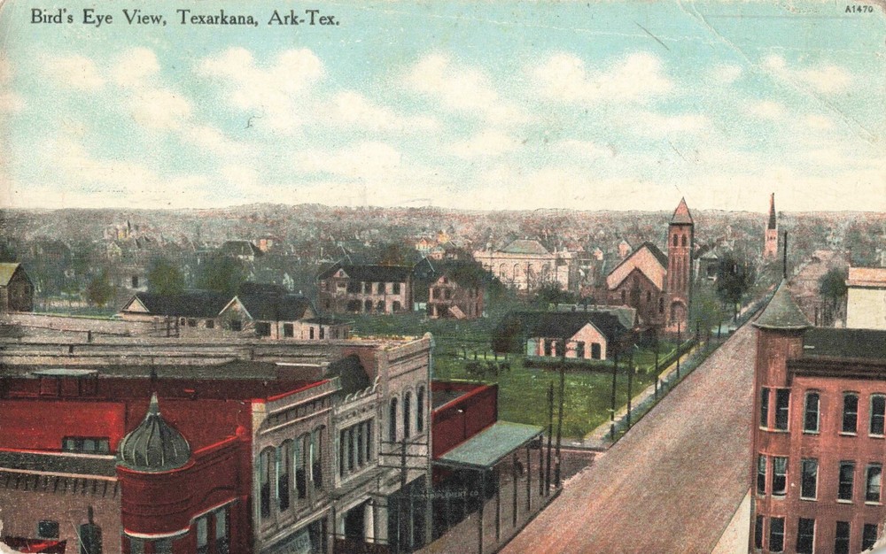 Birdseye View Texarkana Arkansas AR Texas TX c1910 Postcard