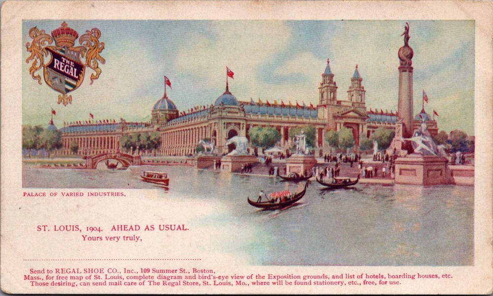 1904 St. Louis World's Fair Palace of Varied Industries Regal Shoe Postcard
