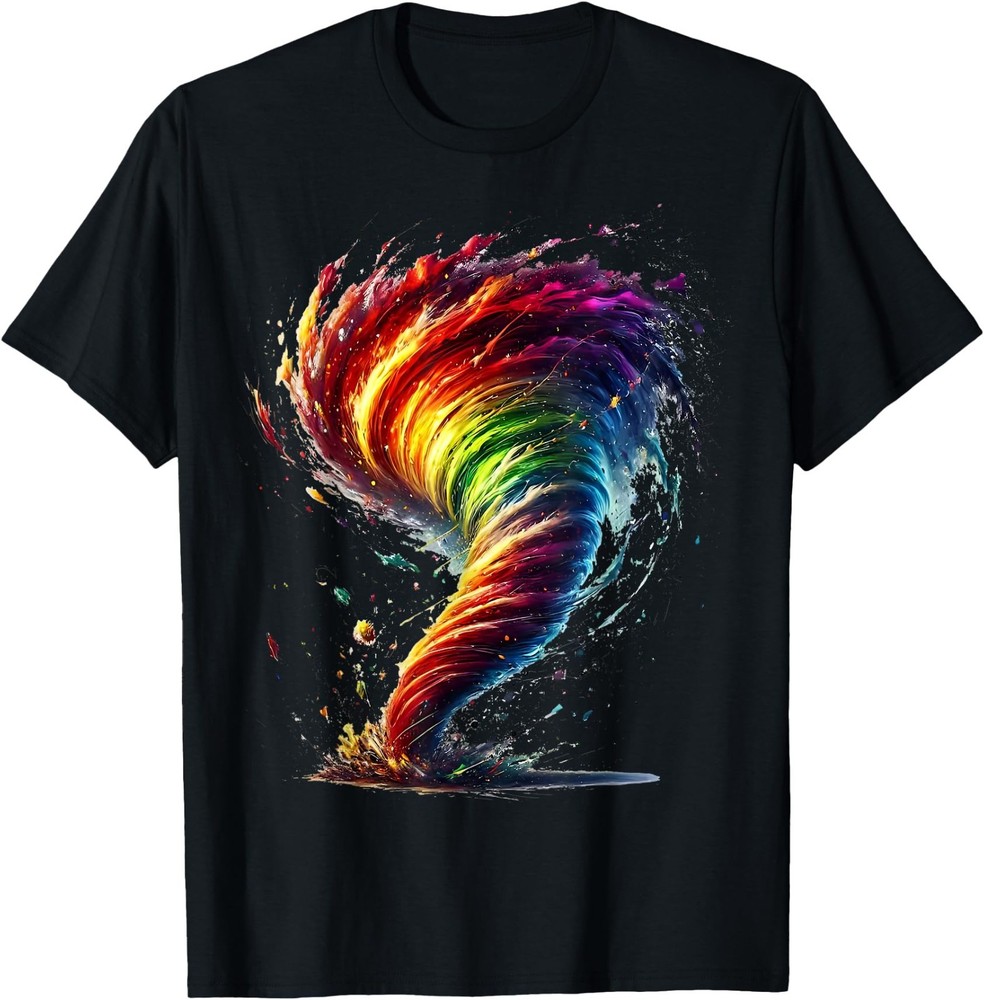 Vibrant Rainbow Tornado Abstract Art Graphic Design T-Shirt-image