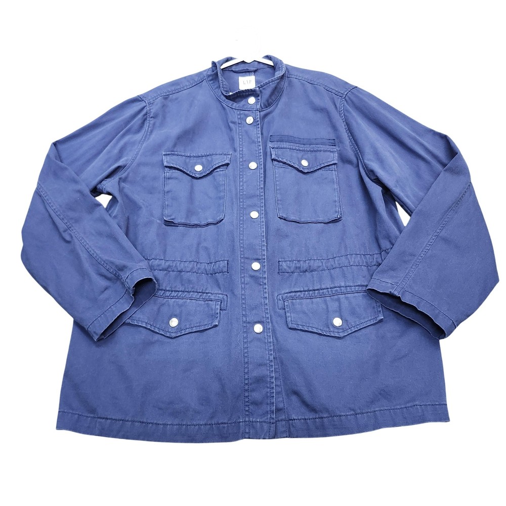 Gap Jacket Mens Large Blue Canvas Military Field Snap Front Utility Pockets