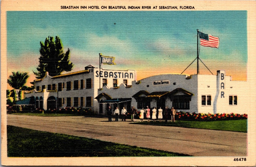 Sebastian Inn Hotel Indian River Florida Linen Postcard L.L. Cook Co