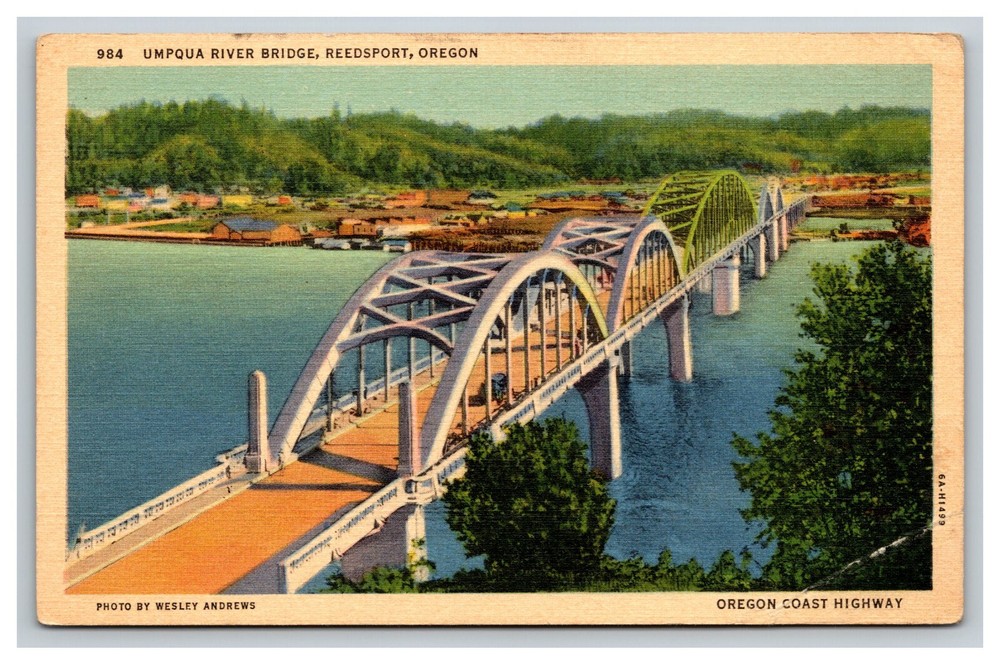 Umpqua River Bridge, Reedsport Oregon OR Postcard