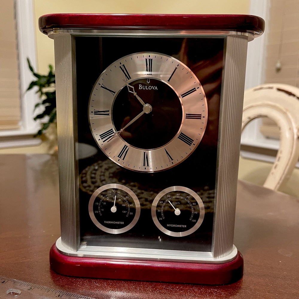 B7590 Bulova Belvedere Executive Desk Mantel Clock Weather Station Hygrometer