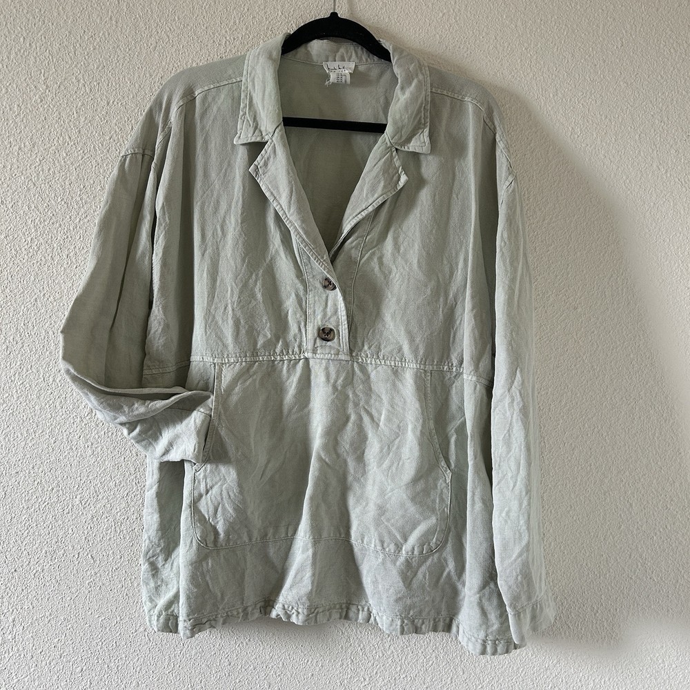 Nicole Miller Linen Lyocell Popover Shirt XL Relaxed Boho Lagenlook Casual Style
