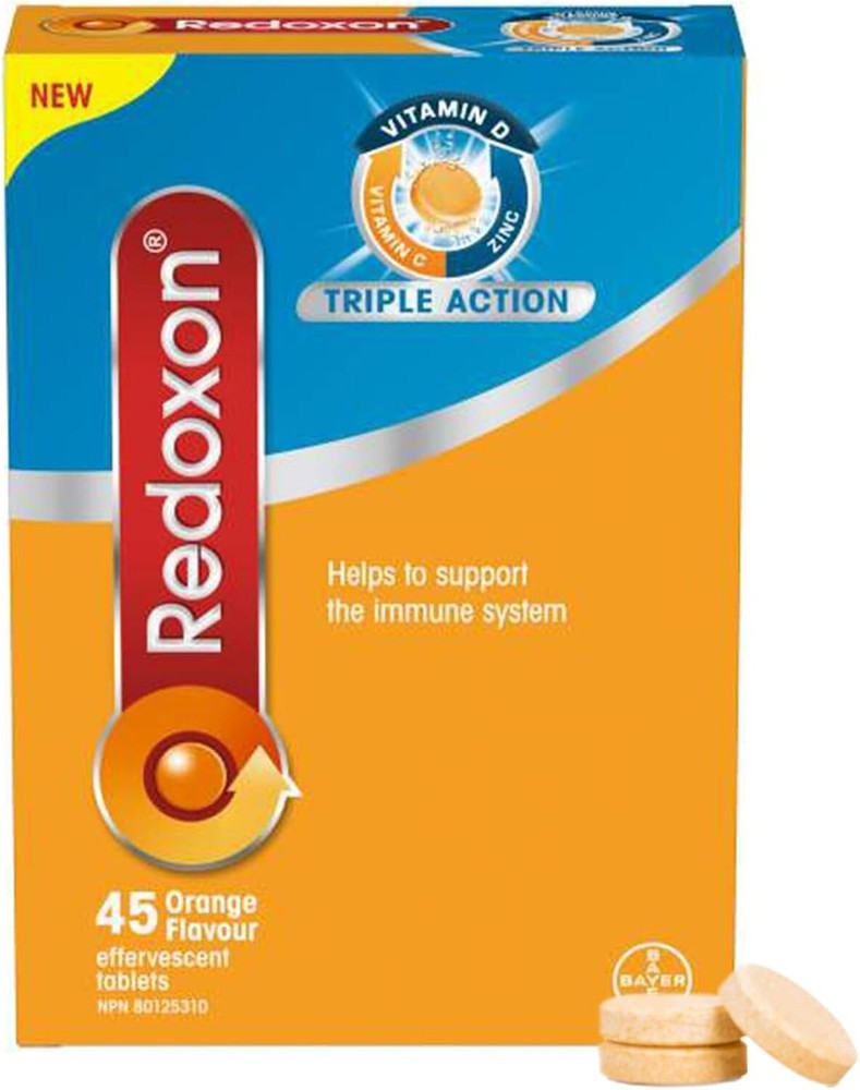 Redoxon Triple Action Effervescent Tablets with Vitamin C D Zinc - 45 Tablets  