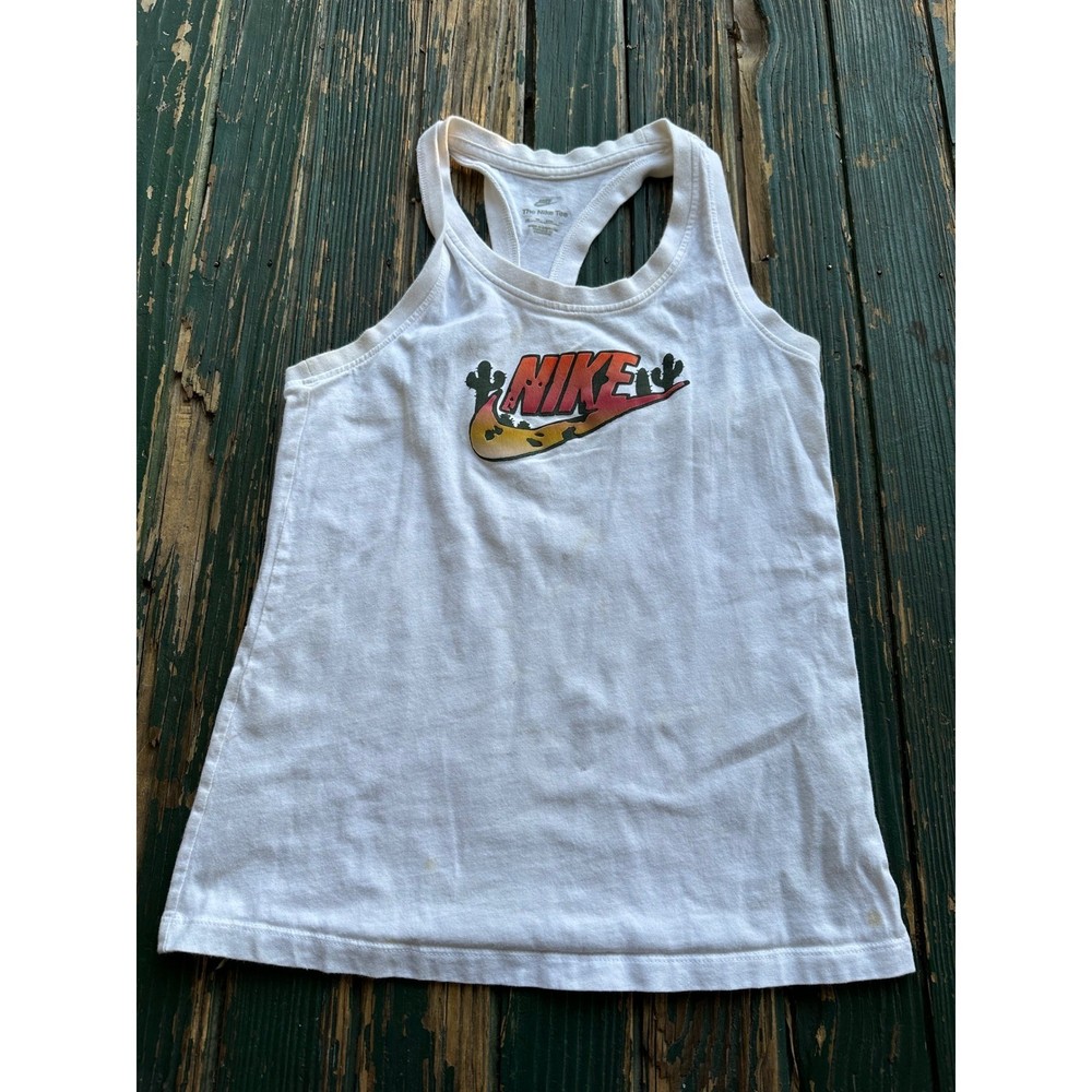 Nike Women XS White Cactus Swoosh Racerback Tank Top Athletic Casual
