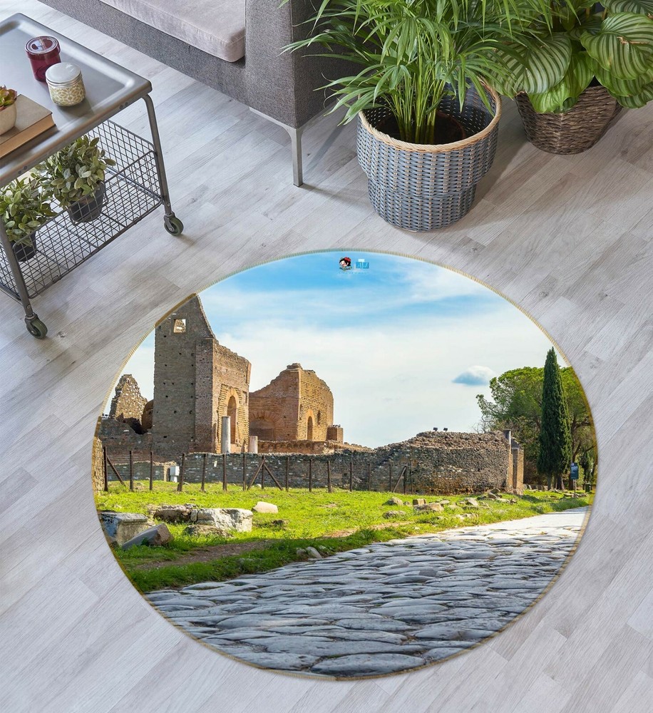 3D Ruins Building Lawn NAO143 Game Rug Mat Elegant Photo Carpet Mat Fay
