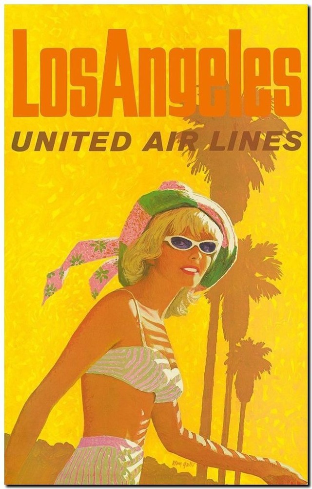 Cool Retro Travel Poster *FRAMED* CANVAS ART Los Angeles United 24x16
