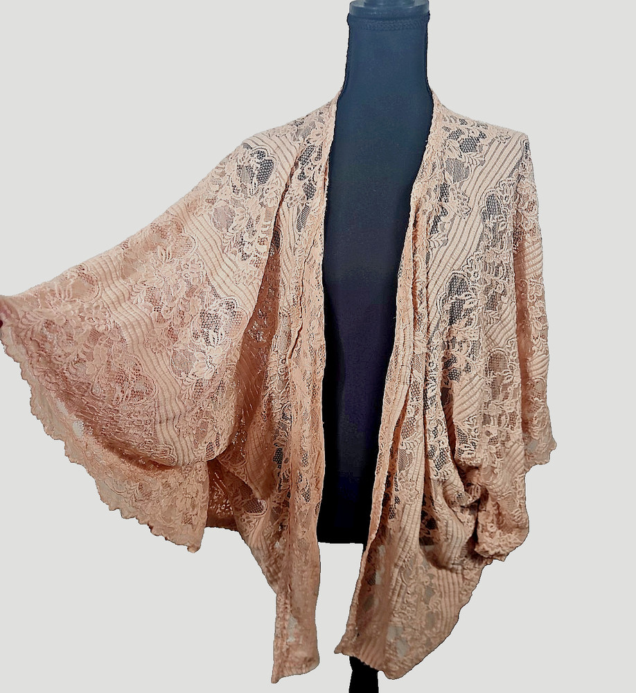 Boho Fairy Pink Lace Kimono XL Coquette Cottagecore Batwing Flowy Coastal Beachy