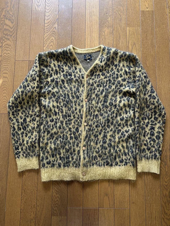 Vintage Leopard Mohair Knit Women’s Cardigan Size M Brown Excellent Condition