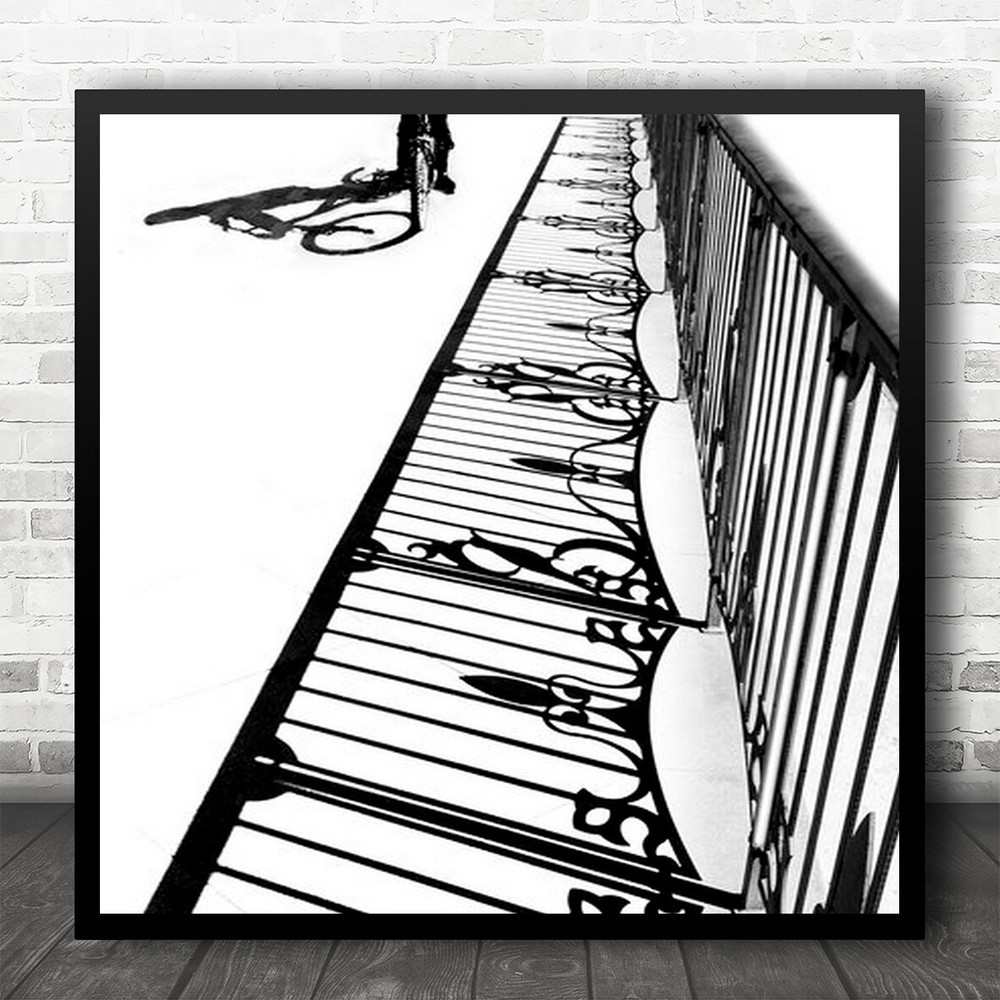 Fence Shadow Graphic High-Key Iron Bike Street Abstract Shadows Wall Art Print-image