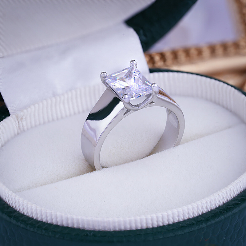 Shiny Square Zircon Ring 925 Sterling Silver Filled Ring Women Jewelry Size 6-10