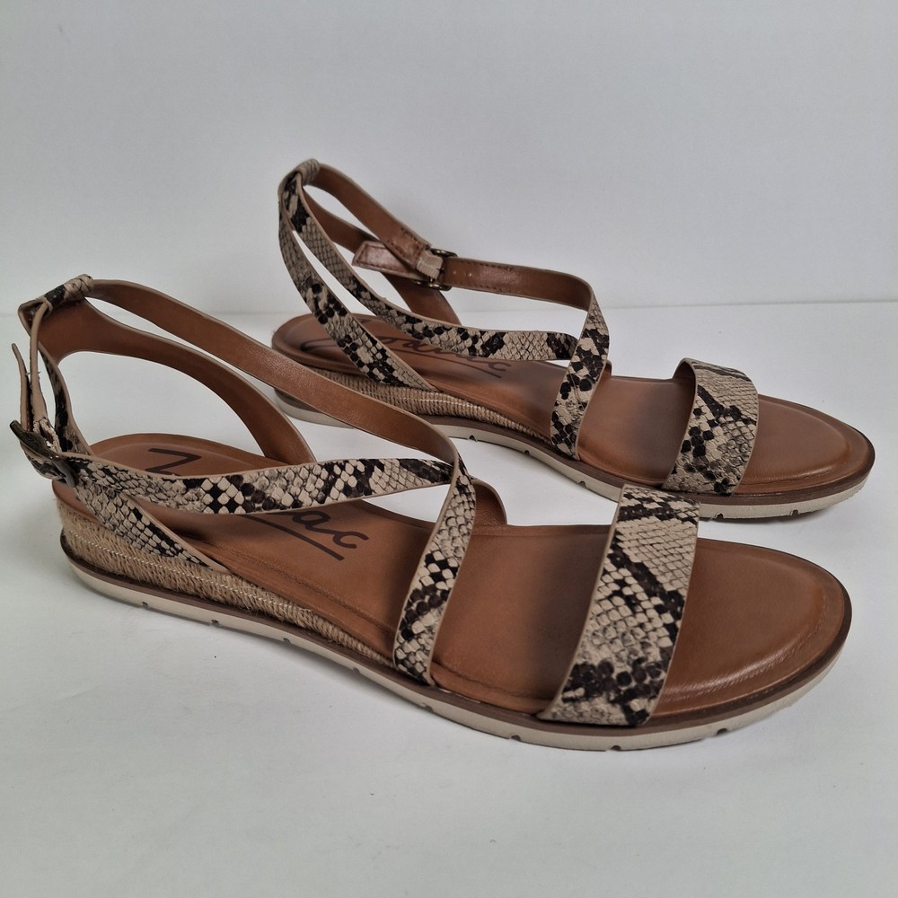 Zodiac Angelica Sandals Women 9 Snake Brown Skin Demi Wedge Strappy Leather